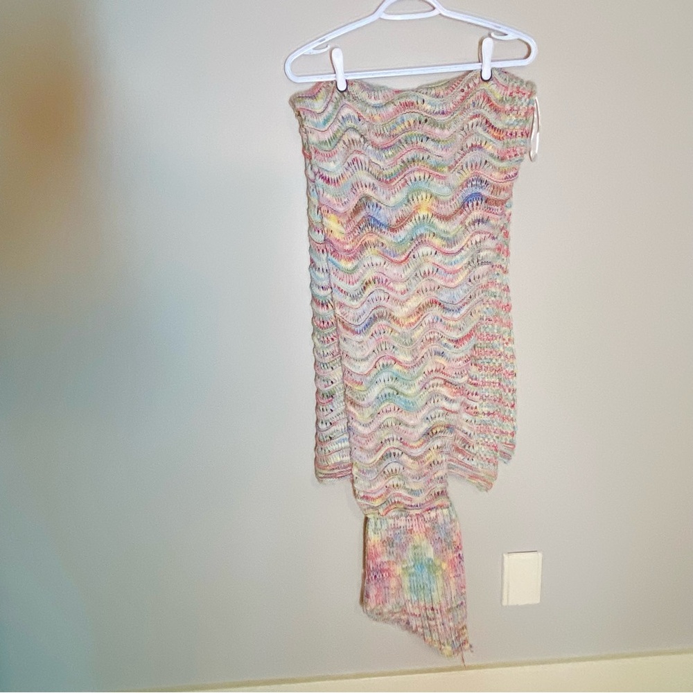PAPILLON Multicolour Rainbow Knit Mermaid Tail Blanket FishTail Crochet - Picture 12 of 16